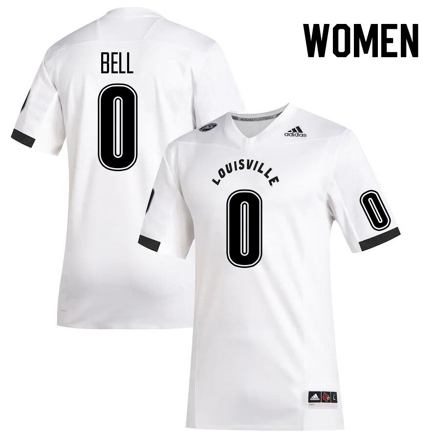 Women #0 Chris Bell Louisville Cardinals College Football Jerseys Stitched Sale-White - Click Image to Close